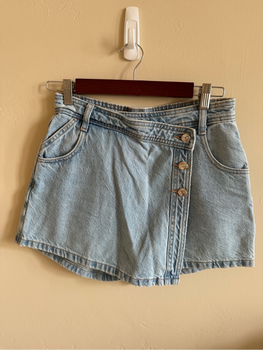 Zara Light Blue Denim Mini Skirt with Asymmetric Button Front